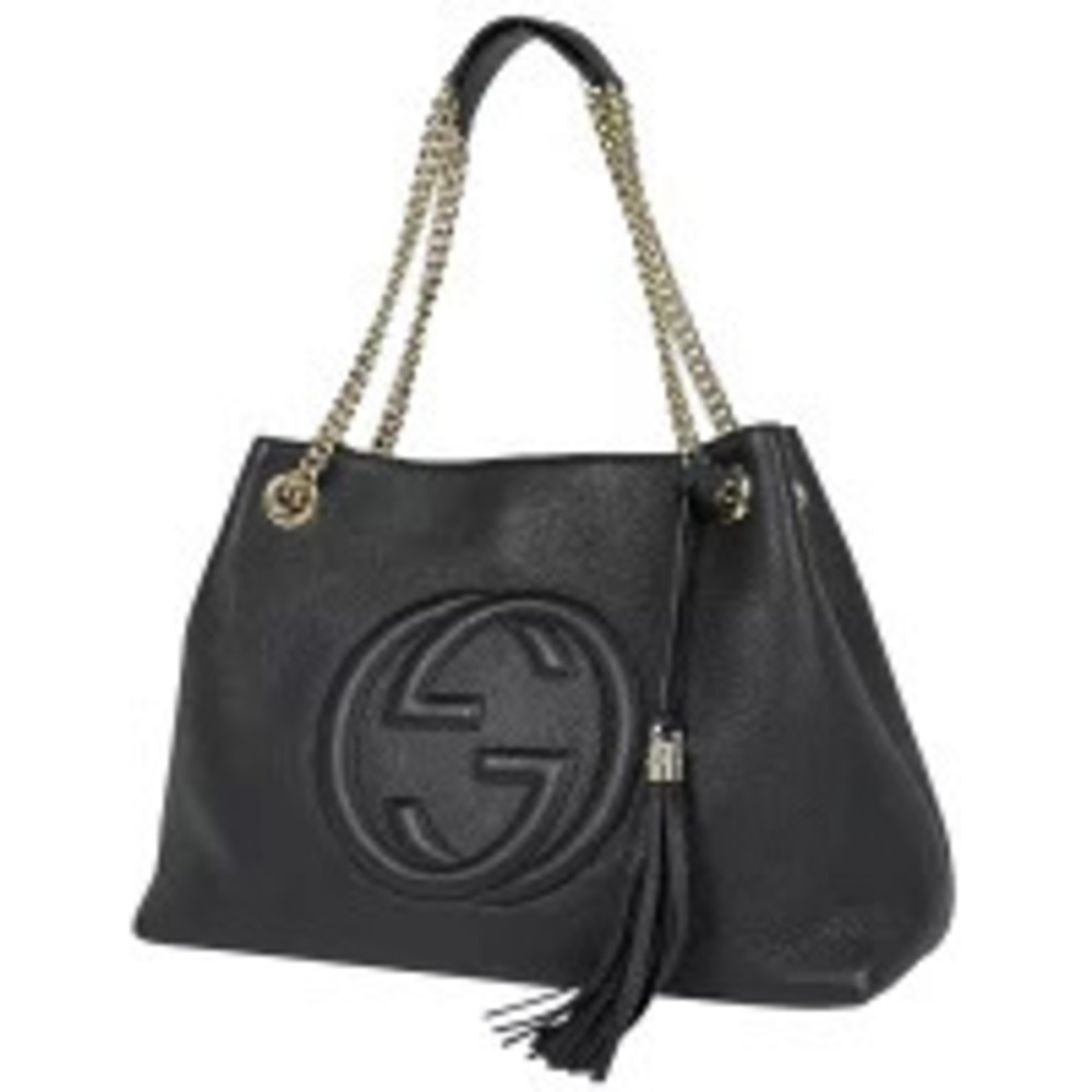 Gucci Soho Chain Shoulder Bag Fringe Tassel Interlocking GG Leather Black